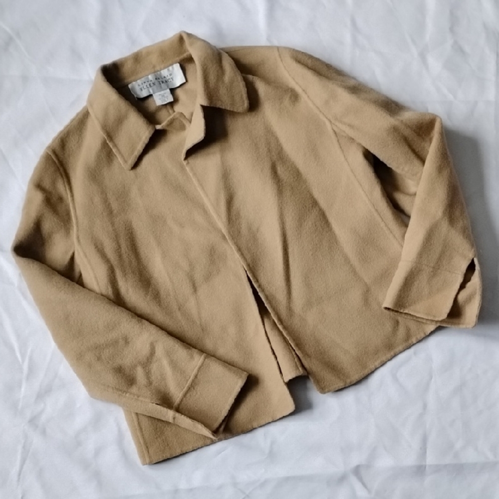 Ellen Tracy Petite Size 10 Wool Open Front Blazer Jacket Neutral
